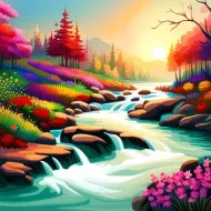 River  and flowers  wall art